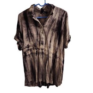 Rae Mode Black Gray Tie Dye Collared Short Sleeve Super Soft Top Size Small